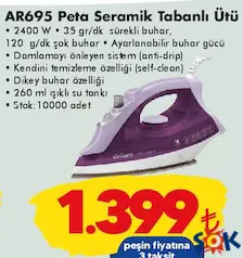 ARZUM AR695 PETA SERAMİK TABANLI ÜTÜ fiyat ve kampanya bilgisi
